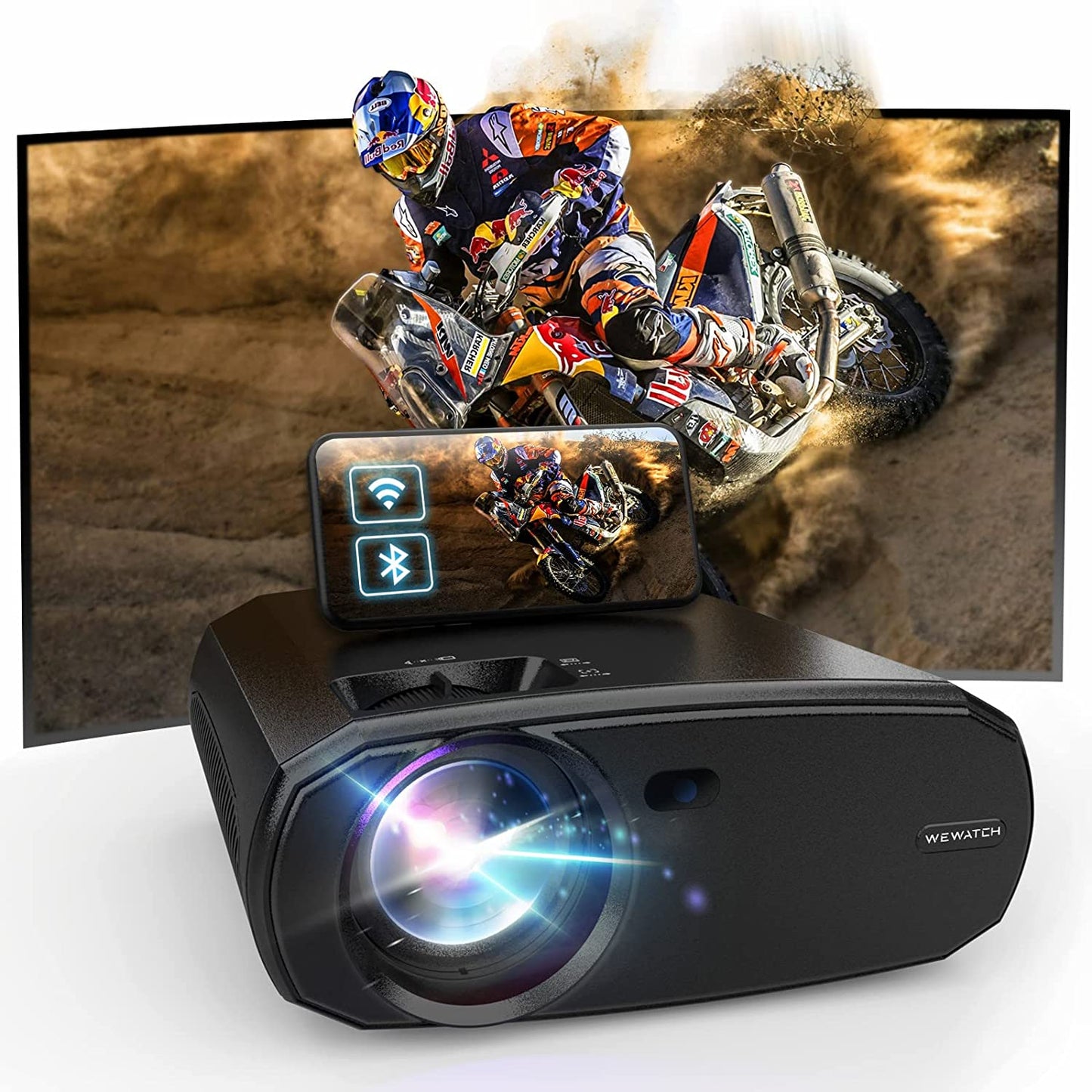 WEWATCH Native 1080P Mini Projector, Portable 5G WIFI HD Bluetooth Movie Projector, 200" Display 15000 LED lumen Built-in Speaker Video Projector for Home Outdoor, Compatible with HDMI, VGA, USB, Black