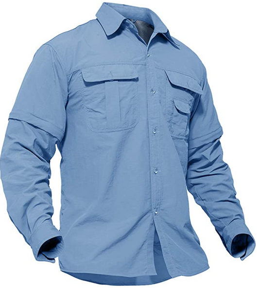 TACVASEN Men's Breathable Quick Dry UV Protection Solid Convertible Long Sleeve Shirt (Color: Sky Blue)