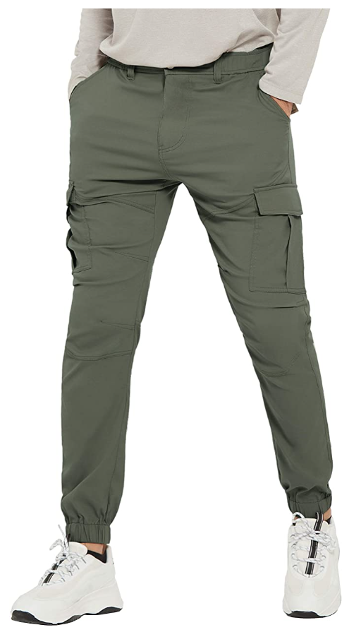 PULI Men's Hiking Cargo Pants Slim Fit Stretch Jogger Cycling Waterproof Outdoor Trousers with Pockets (Color: Army Green)
