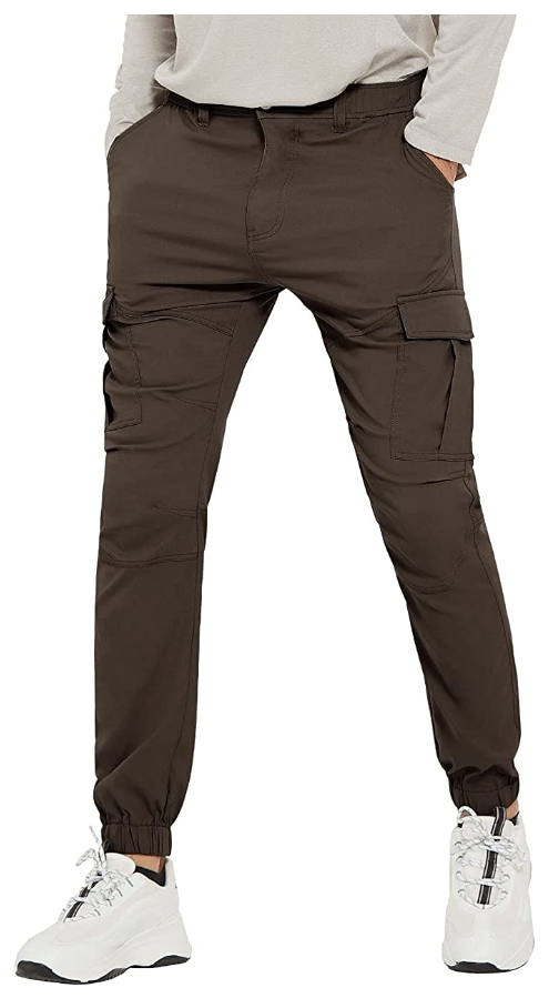 PULI Men's Hiking Cargo Pants Slim Fit Stretch Jogger Cycling Waterproof Outdoor Trousers with Pockets (Color: Dark Khaki)