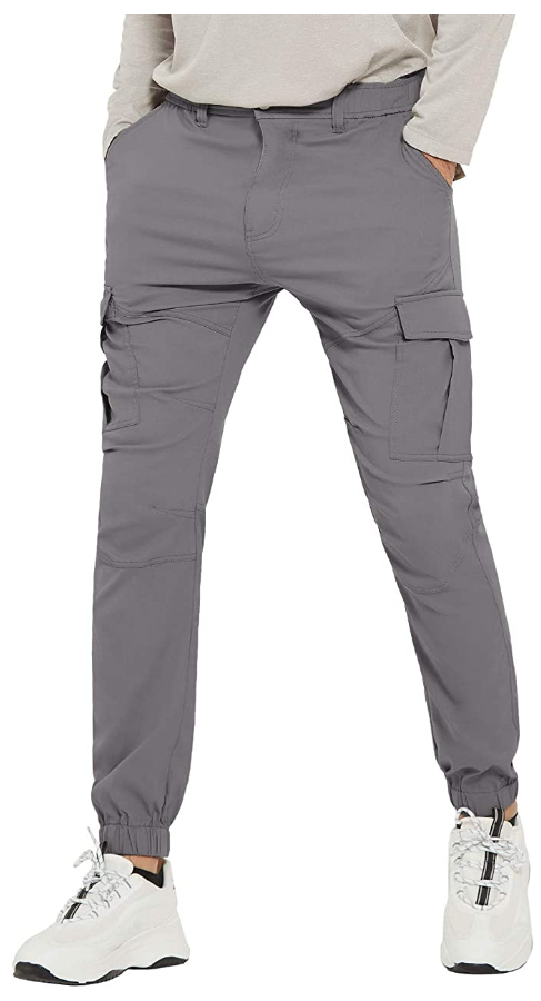 PULI Men's Hiking Cargo Pants Slim Fit Stretch Jogger Cycling Waterproof Outdoor Trousers with Pockets (Color: Grey)