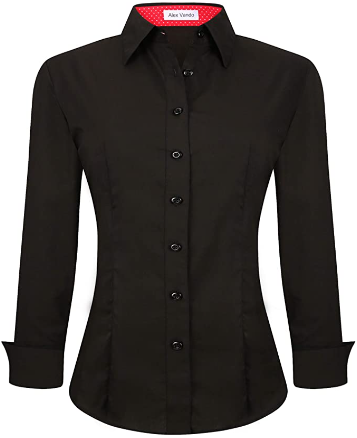 Alex Vando Womens Dress Shirts Regular Fit Long Sleeve Stretch Work Shirt (Color: Black)