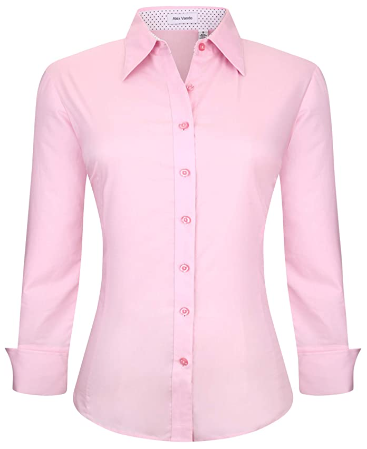 Alex Vando Womens Dress Shirts Regular Fit Long Sleeve Stretch Work Shirt (Color: Pink)