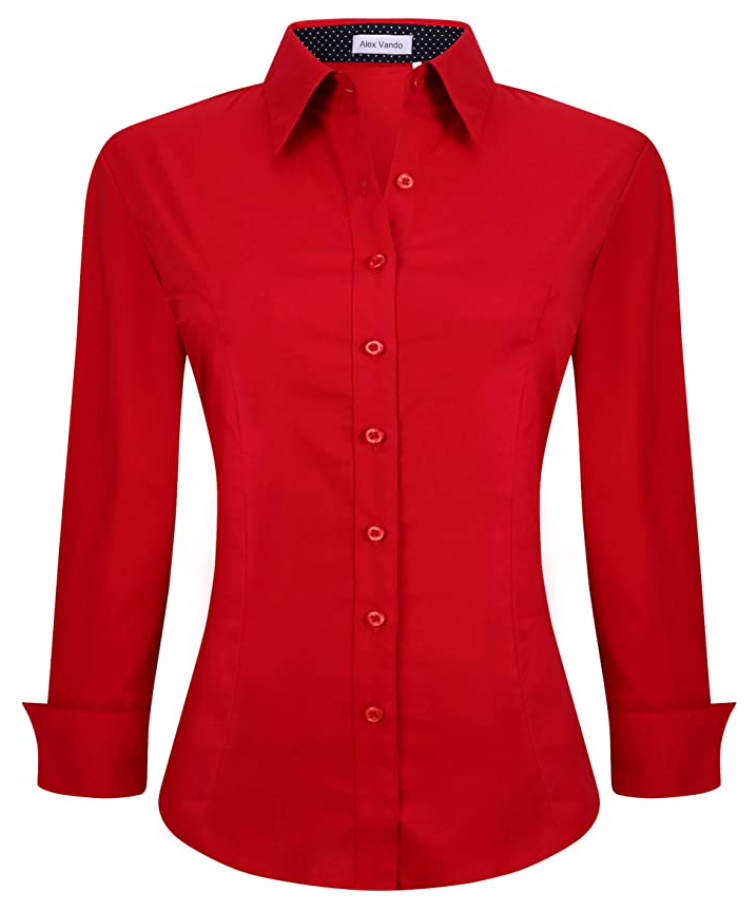 Alex Vando Womens Dress Shirts Regular Fit Long Sleeve Stretch Work Shirt (Color: Red)