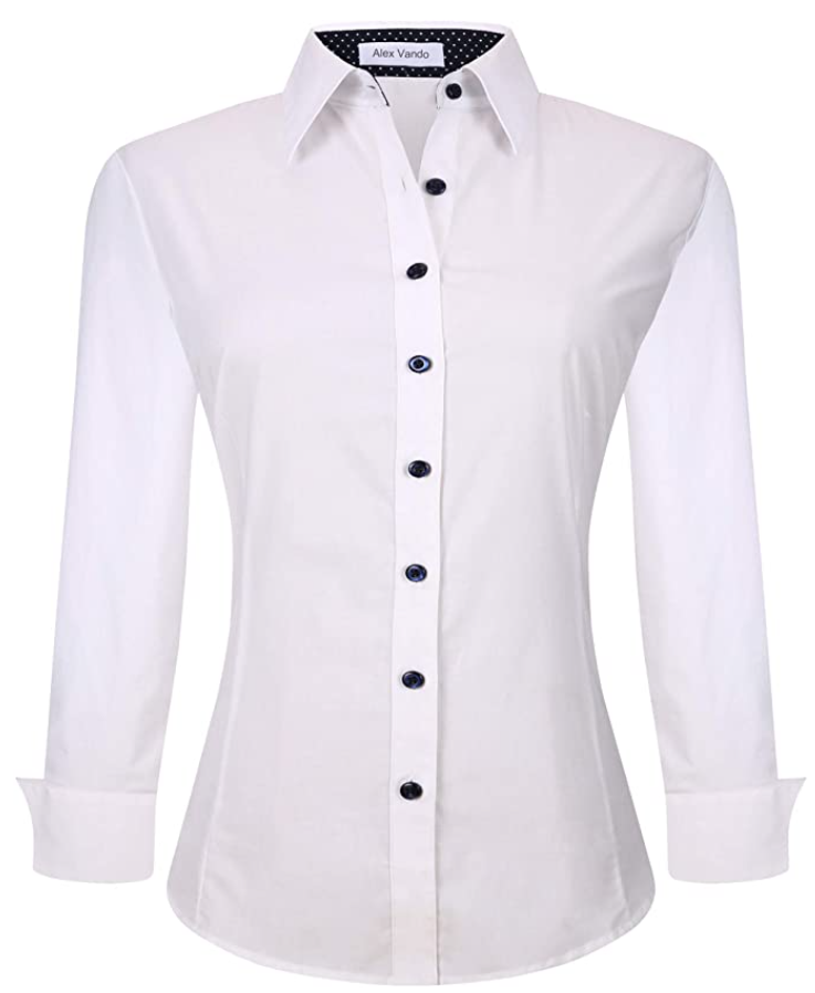 Alex Vando Womens Dress Shirts Regular Fit Long Sleeve Stretch Work Shirt (Color: White)