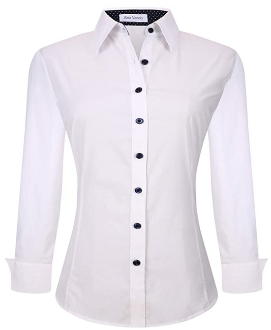 Alex Vando Womens Dress Shirts Regular Fit Long Sleeve Stretch Work Shirt (Color: White)