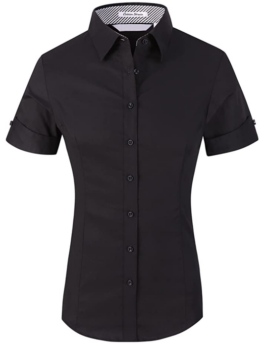 Alex Vando Womens Dress Shirts Regular Fit Long Sleeve Stretch Work Shirt (Color: Ss Black)