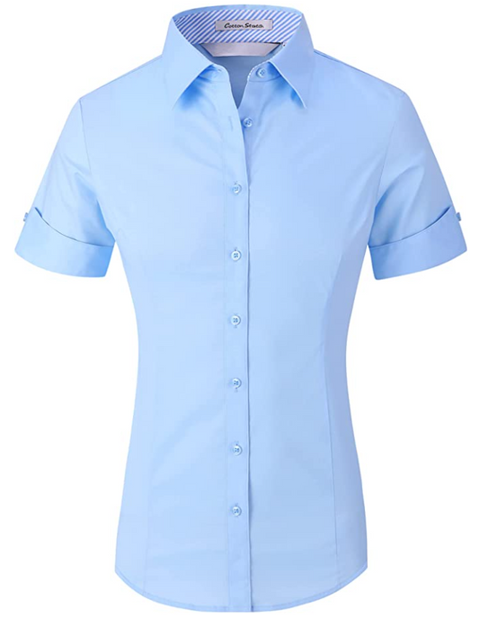 Alex Vando Womens Dress Shirts Regular Fit Long Sleeve Stretch Work Shirt (Color: Ss Blue)