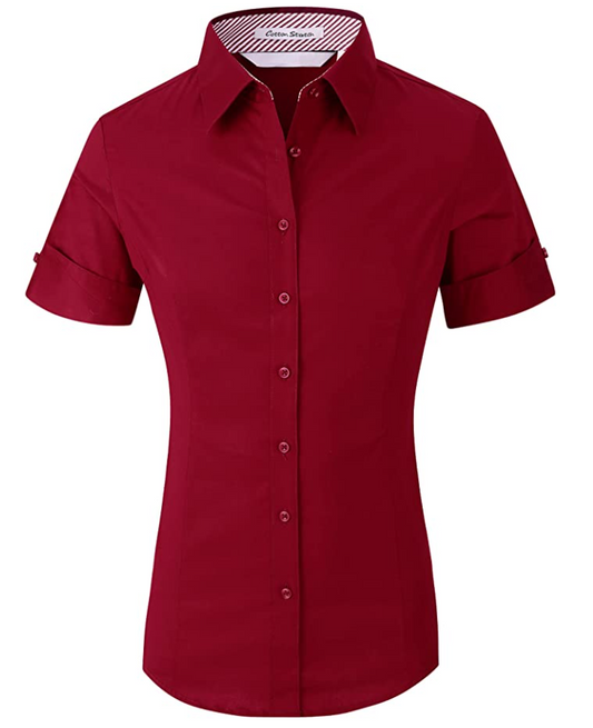Alex Vando Womens Dress Shirts Regular Fit Long Sleeve Stretch Work Shirt (Color: Ss Burgundy)