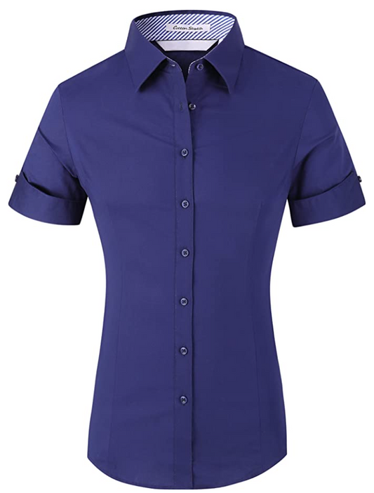 Alex Vando Womens Dress Shirts Regular Fit Long Sleeve Stretch Work Shirt (Color: Ss Navy)