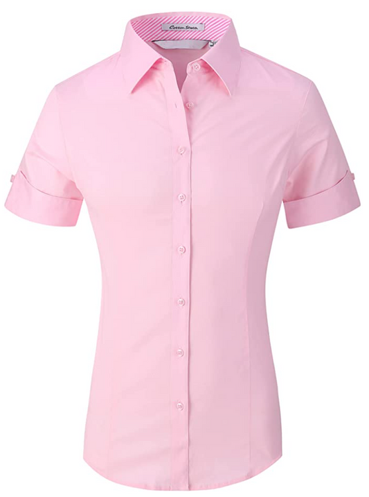Alex Vando Womens Dress Shirts Regular Fit Long Sleeve Stretch Work Shirt (Color: Ss Pink)