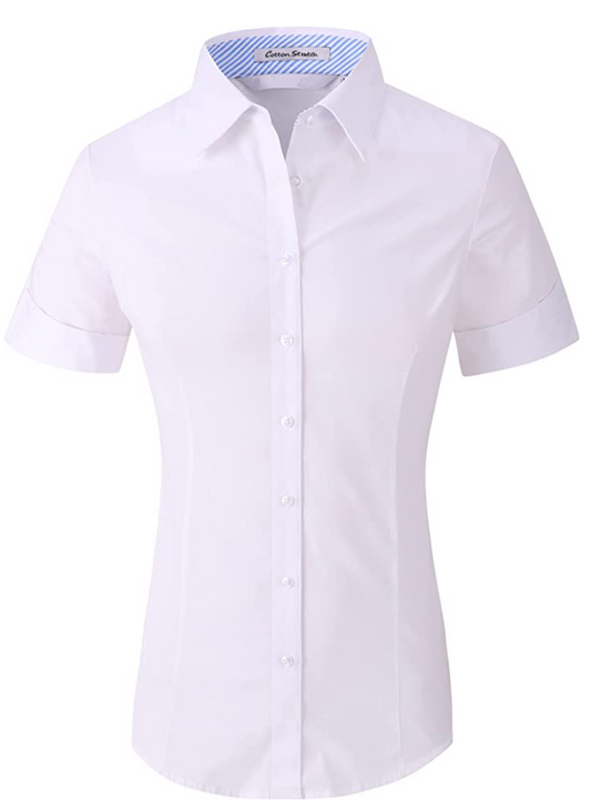 Alex Vando Womens Dress Shirts Regular Fit Long Sleeve Stretch Work Shirt (Color: Ss White)