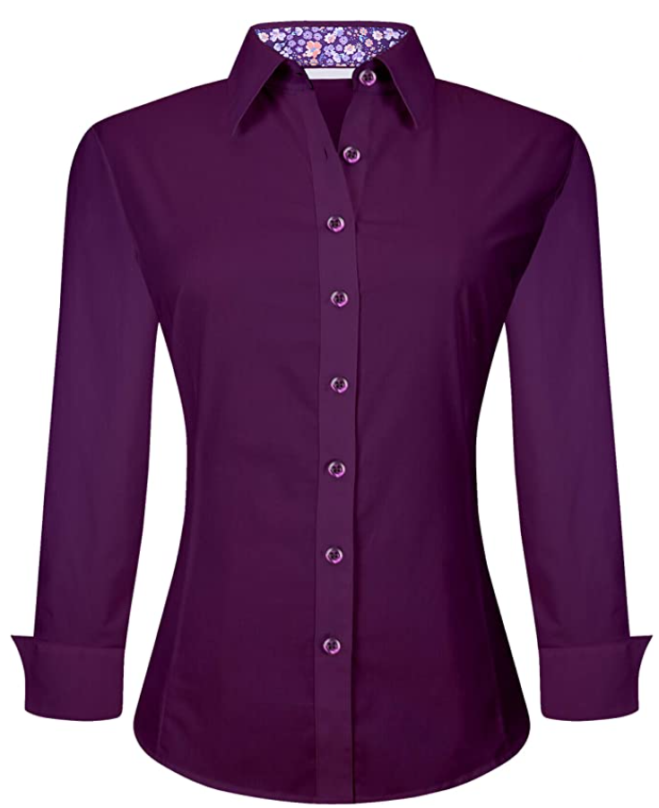 Alex Vando Womens Dress Shirts Regular Fit Long Sleeve Stretch Work Shirt (Color: Purple)