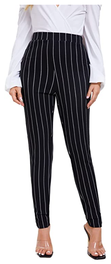SweatyRocks Women's Pants Casual High Waist Skinny Leggings Stretchy Work Pants (Color: Stripe)