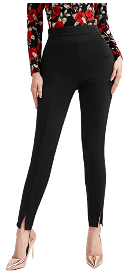 SweatyRocks Women's Pants Casual High Waist Skinny Leggings Stretchy Work Pants (Color: Dark Black)