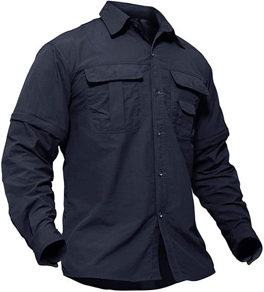 TACVASEN Men's Breathable Quick Dry UV Protection Solid Convertible Long Sleeve Shirt (Color: Gray)
