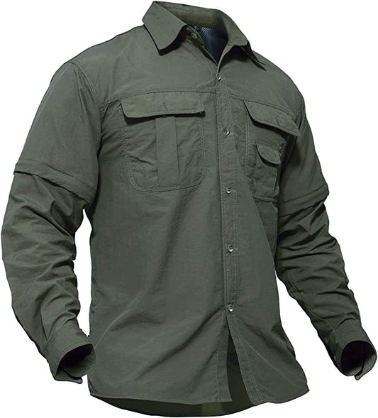 TACVASEN Men's Breathable Quick Dry UV Protection Solid Convertible Long Sleeve Shirt (Color: Green)