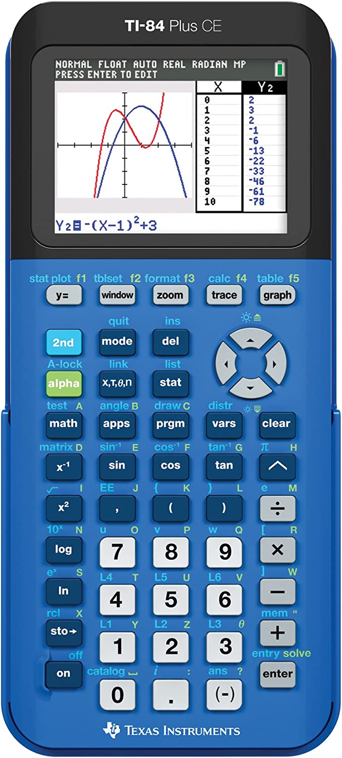 Texas Instruments TI-84 Plus CE Color Graphing Calculator, 7.5 Inch, Bionic Blue