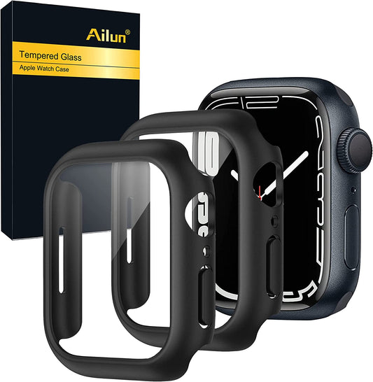 Ailun Compatible with Apple Watch Series 7 Screen Protector, Hard PC Case [2 Pack][Black], Size: 45MM