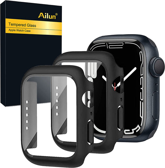 Ailun Compatible with Apple Watch Series 7 Screen Protector, Hard PC Case [2 Pack][Black], Size: 41MM