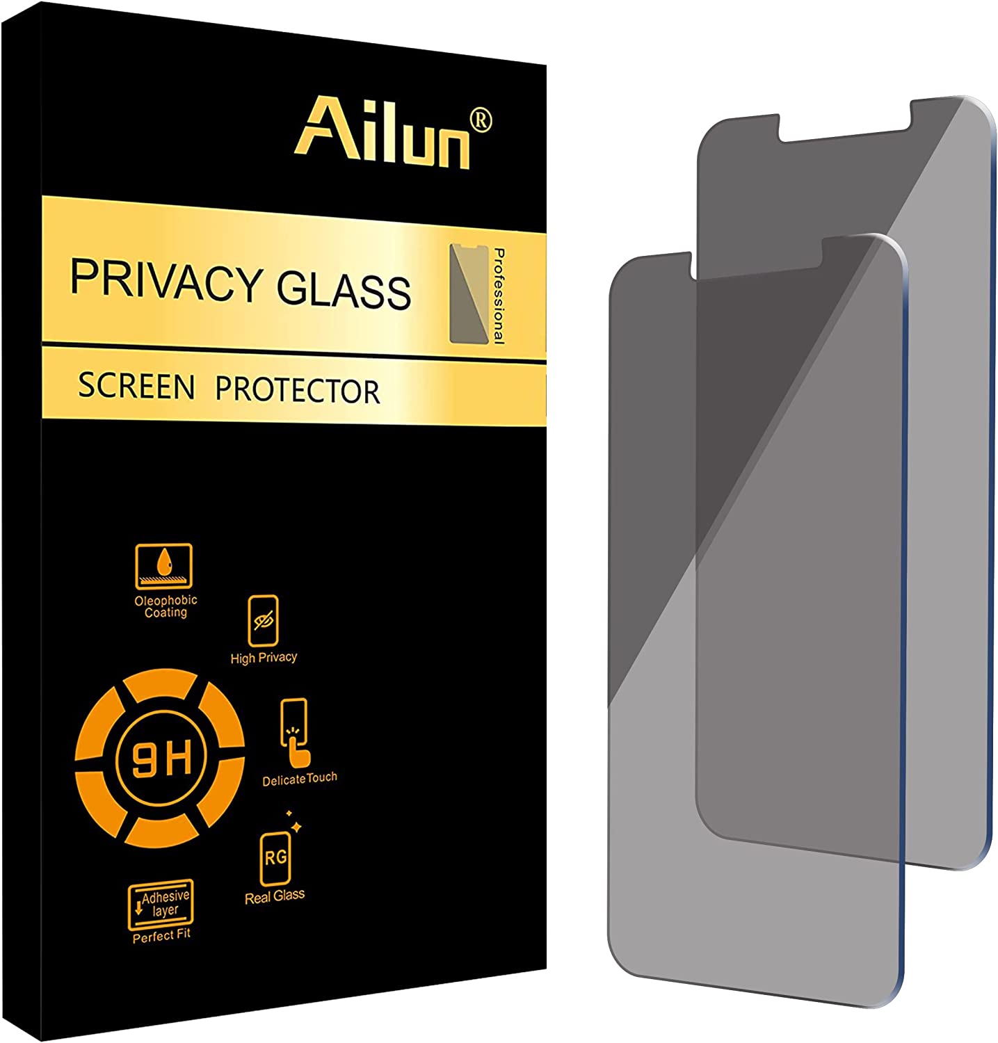 Ailun Privacy Screen Protector Compatible with iPhone 13/13 Pro [6.1 Inch] 2 Pack Anti Spy Private Tempered Glass Anti-Scratch Case Friendly [Black] [Not for iPhone 13 Pro Max]