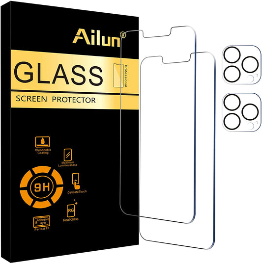 Ailun 2 Pack Screen Protector Compatible for iPhone 13 Pro Max [6.7 inch] Display 2021 with 2 Pack Tempered Glass Camera Lens Protector,[9H Hardness]-HD