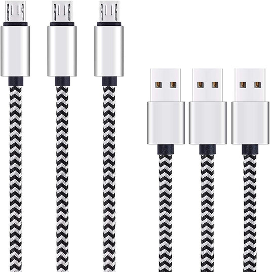 Ailun Micro USB Cable 10ft 3Pack by Ailun High Speed 2.0 USB A Male to Micro USB Sync Charging Nylon Braided Cable for Android Phone Charger Cable Tablets Wall and Car Charger Connection Silver&Blackwhite
