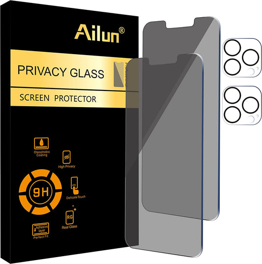 Ailun 2Pack Privacy Screen Protector Compatible for iPhone 13 Pro[6.1 inch Display] + 2 Pack Camera Lens Protector, Anti Spy Private Tempered Glass Film,[9H Hardness] - HD [Black] [Not for iPhone 13 Pro Max]