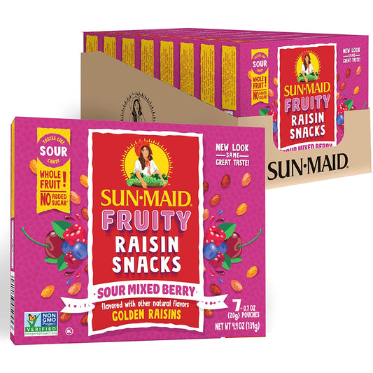 Sun-Maid Fruity Raisins Snacks for Kids | Sour Mixed Berry | .7 Ounce Pouches | Pack of 8 Boxes with 7 Pouches Each | Whole Natural Dried Fruit | No Artificial Flavors | Non-GMO