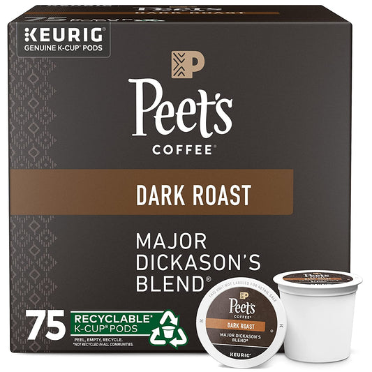 Peet's Coffee Dark Roast K-Cup Pods for Keurig Brewers - Major Dickason's Blend 75 Count (1 Box of 75 K-Cup Pods)