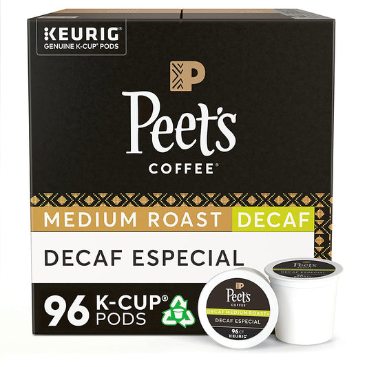 Peet's Coffee Medium Roast Decaffeinated Coffee K-Cup Pods for Keurig Brewers - Decaf Especial 96 Count (4 Boxes of 24 K-Cup Pods)