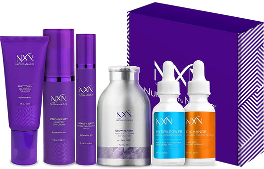 NxN Skin Care System, Complete Anti Aging Kit, Daily Moisturizer With Vitamin C & Hyaluronic Acid Serums, Face Moisturizer, Gentle Cleanser, Powder Exfoliator, Face Mask - Hydrate & Reduce Wrinkles
