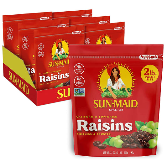 Sun-Maid California Raisins | 32 Ounce Bag | Dried Fruit | No Sugar Added | Naturally Gluten Free | Non-GMO | Vegan And Vegetarian Friendly