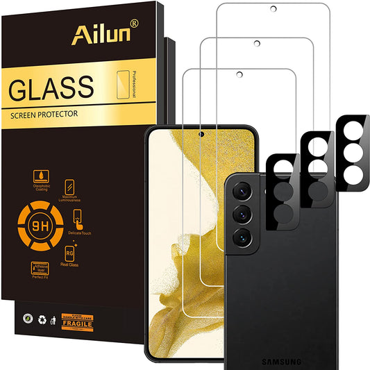 Ailun Glass Screen Protector for Galaxy S22+/S22 Plus 5G 6.6 Inch Display 3Pack + 3Pack Camera Lens Tempered Glass Fingerprint Unlock Compatible 0.25mm Clear Anti-Scratch Case Friendly [Not For S22 Ultra]