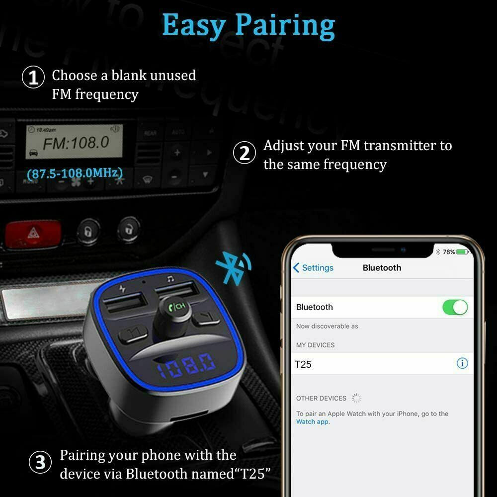 Fm transmitter wireless bluetooth 5.0 mp3 adapter car kit usb charger