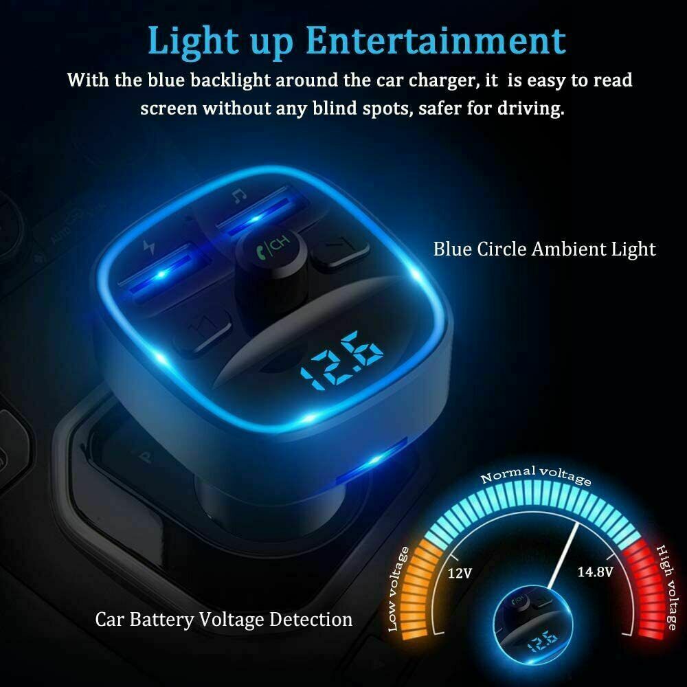 Fm transmitter wireless bluetooth 5.0 mp3 adapter car kit usb charger