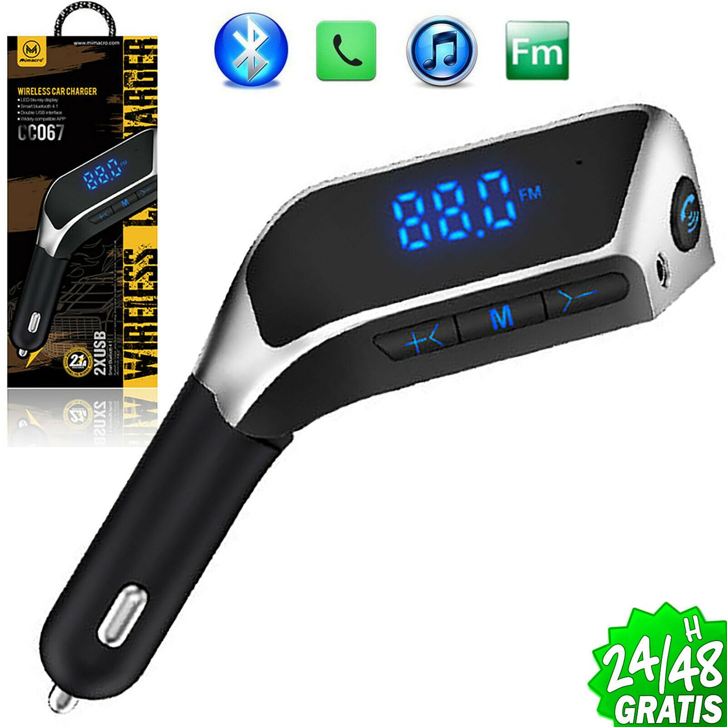 BT bluetooth car fm transmitter radio mp3 player tf usb charger