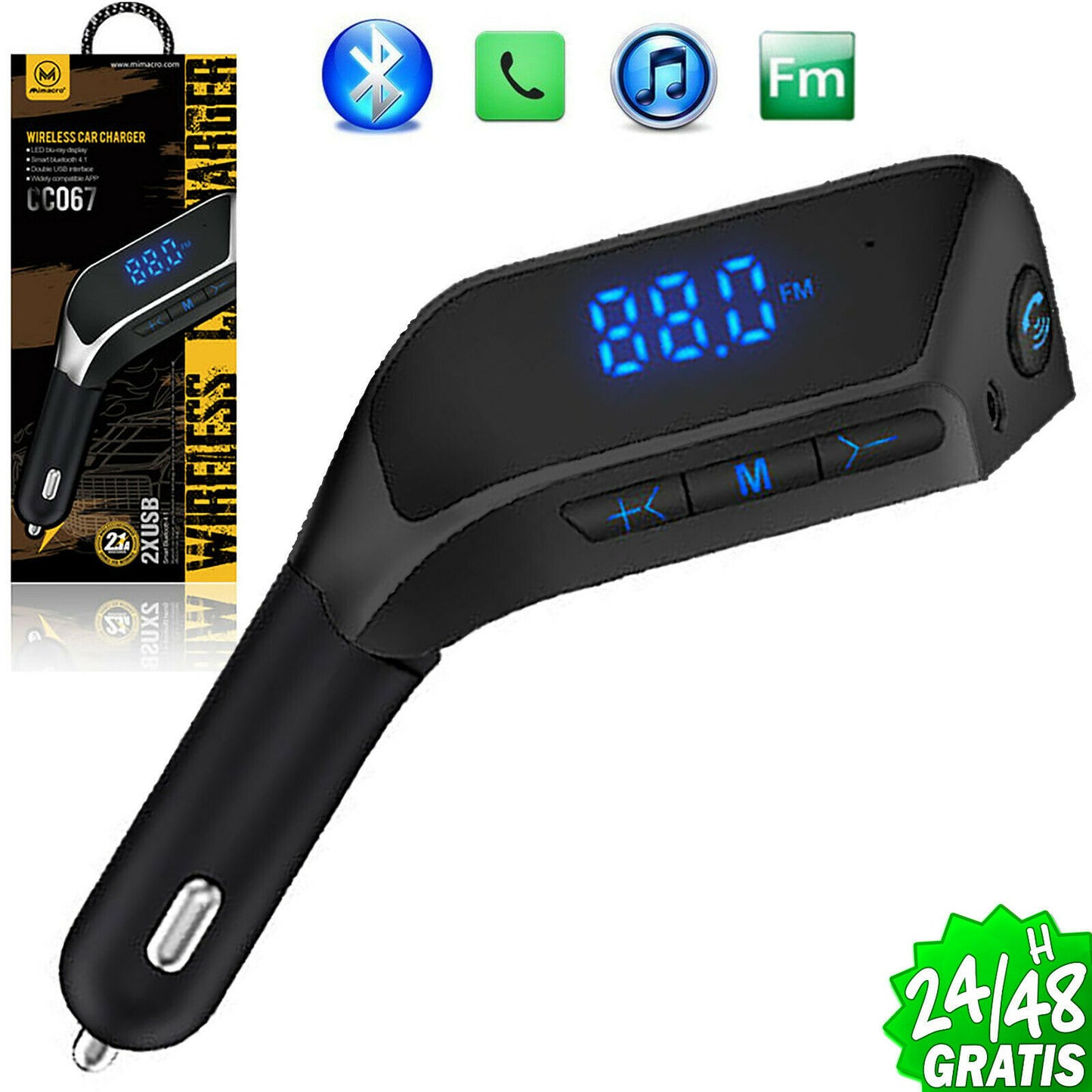 BT bluetooth car fm transmitter radio mp3 player tf usb charger