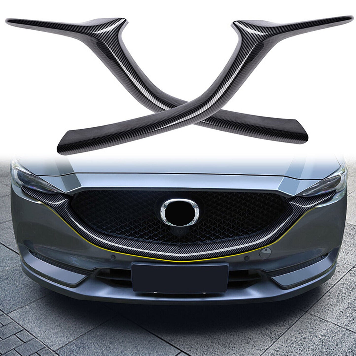 Carbon Fiber Look Front Side Grille Stripe Trim 2pcs For Mazda