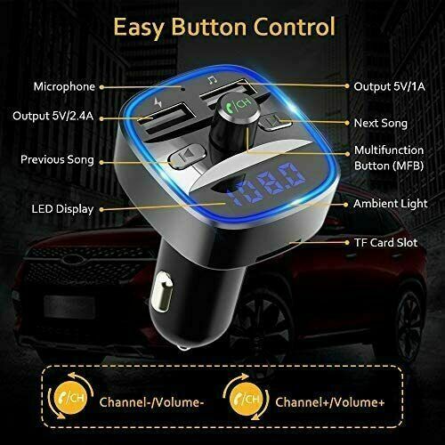 Fm transmitter wireless bluetooth 5.0 mp3 adapter car kit usb charger